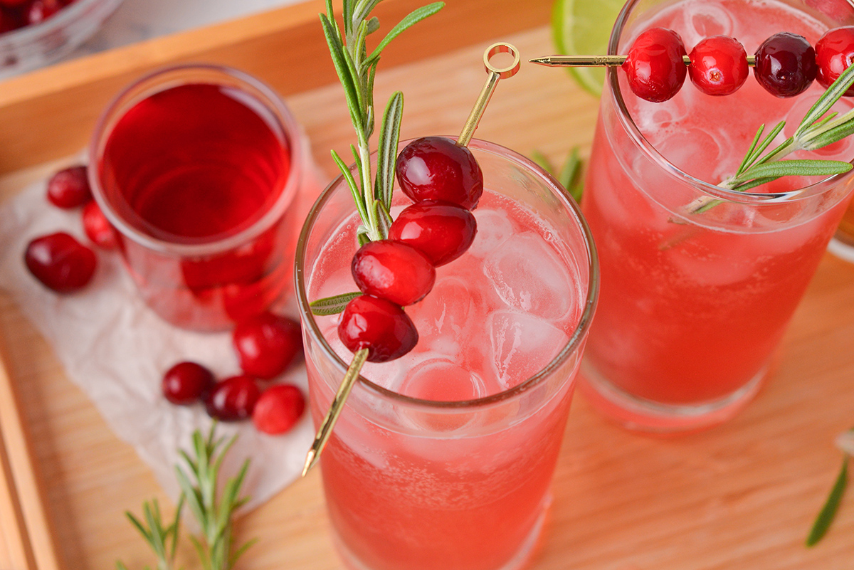 close up angled shot of cranberry whiskey sour