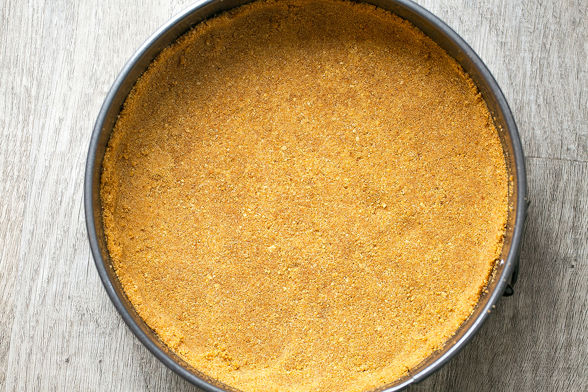 graham cracker crumbs pressed into springform pan