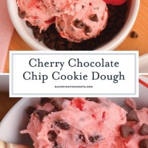 collage of cherry chocolate cookie dough