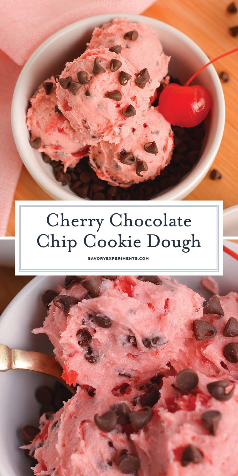 collage of cherry chocolate cookie dough