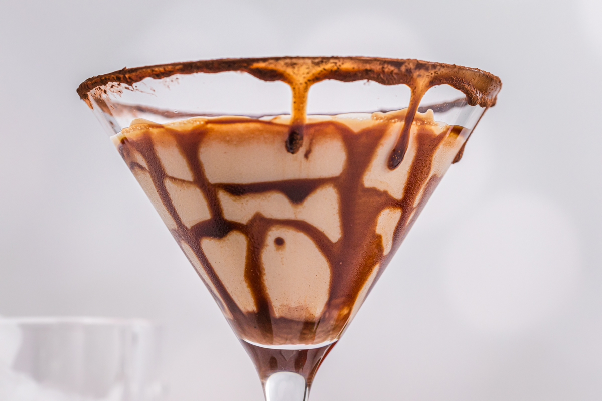 close up straight on shot of chocolate martini