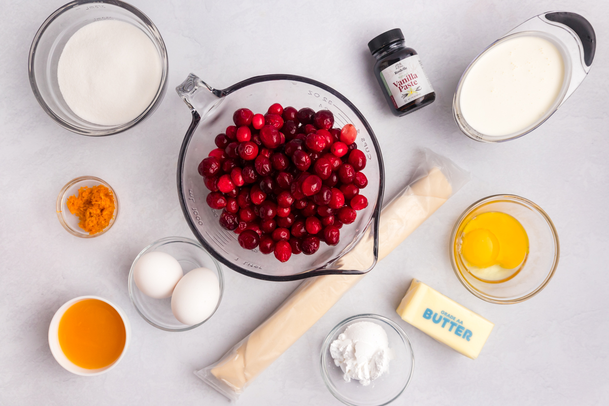 overhead shot of cranberry pie ingredients