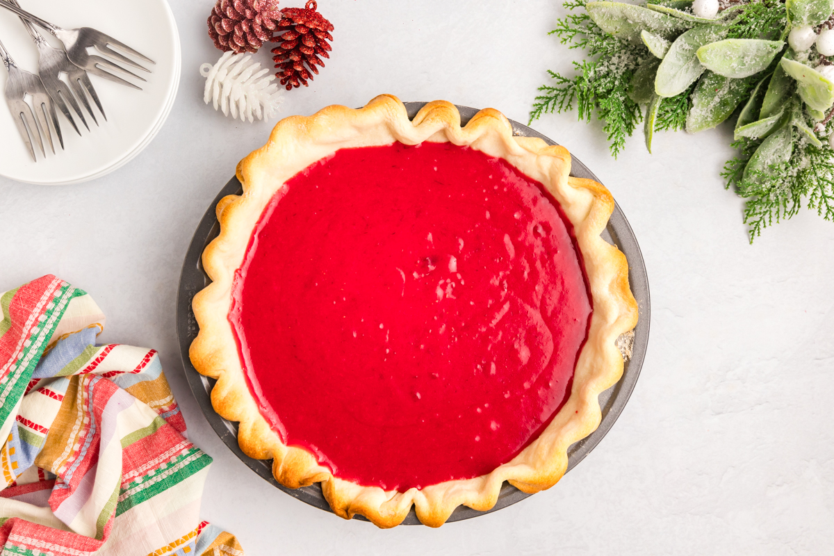 cranberry filling added to pie crust