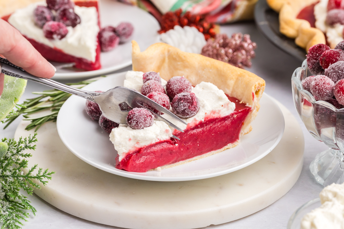 fork digging into slice of pie