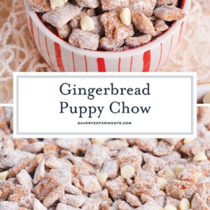 collage of gingerbread puppy chow