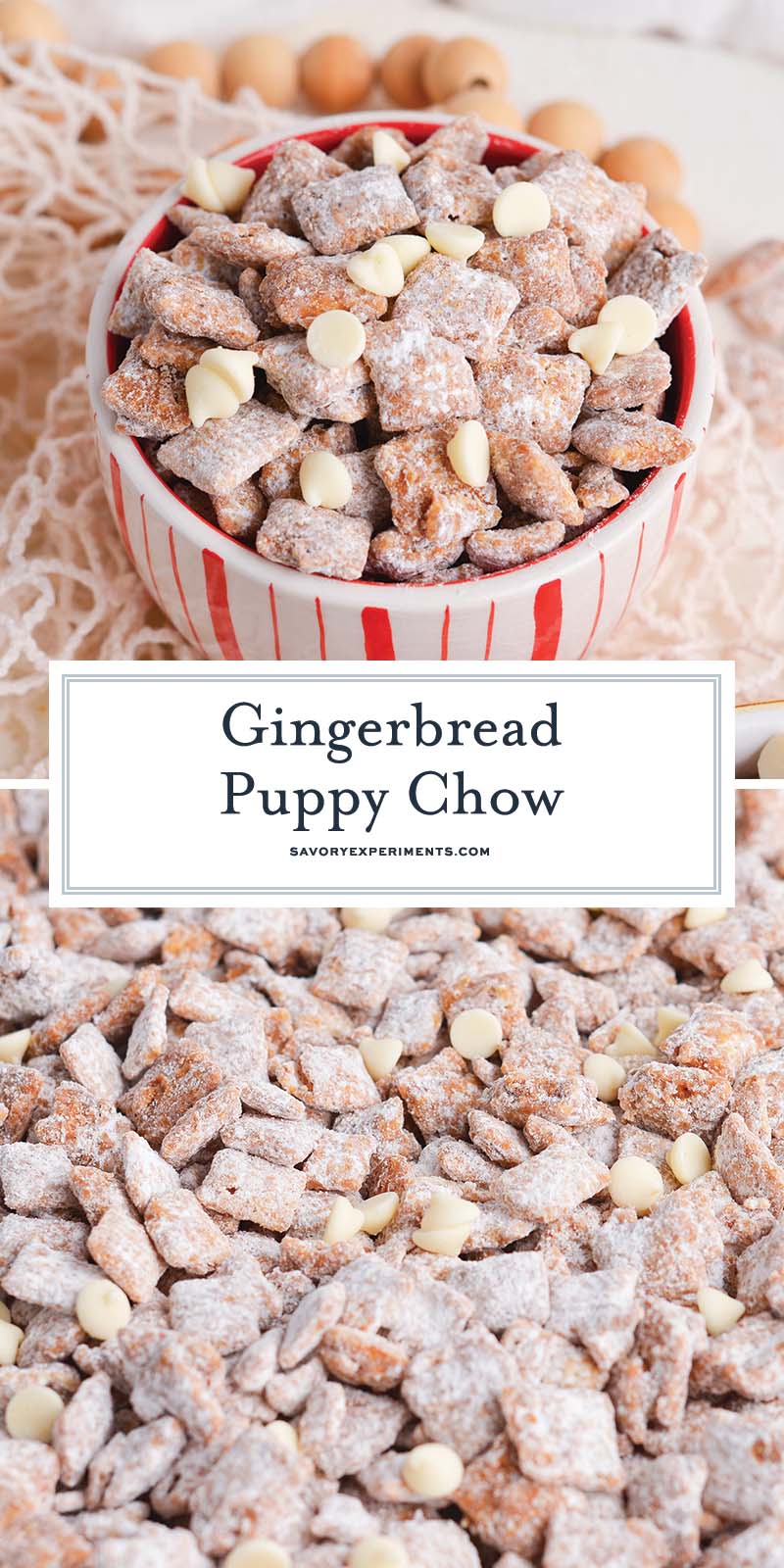 collage of gingerbread puppy chow