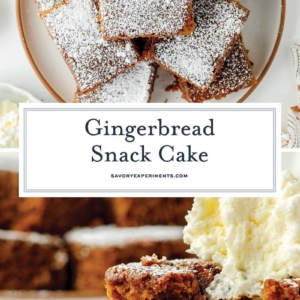 collage of gingerbread snack cake