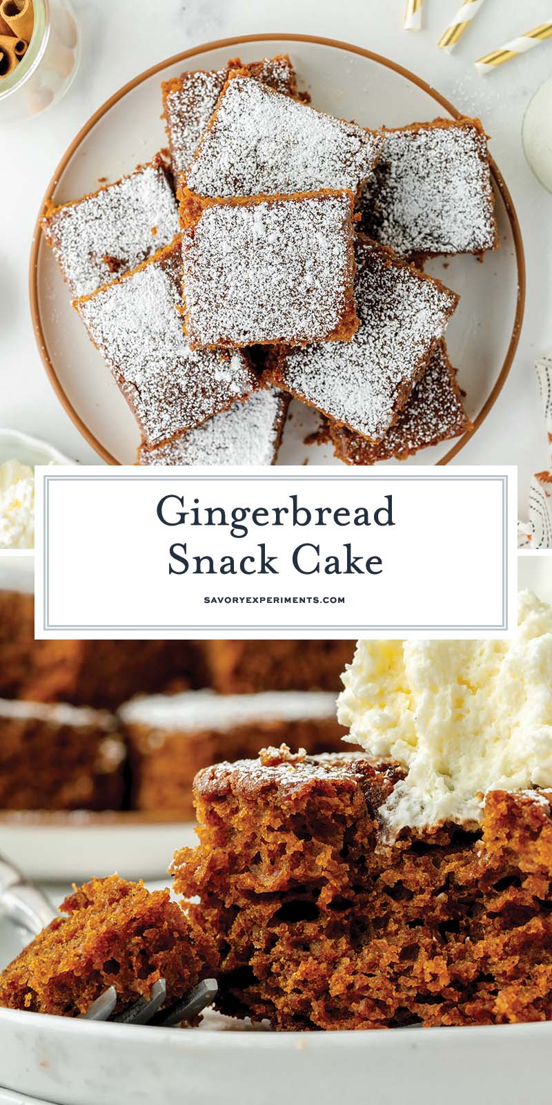 collage of gingerbread snack cake