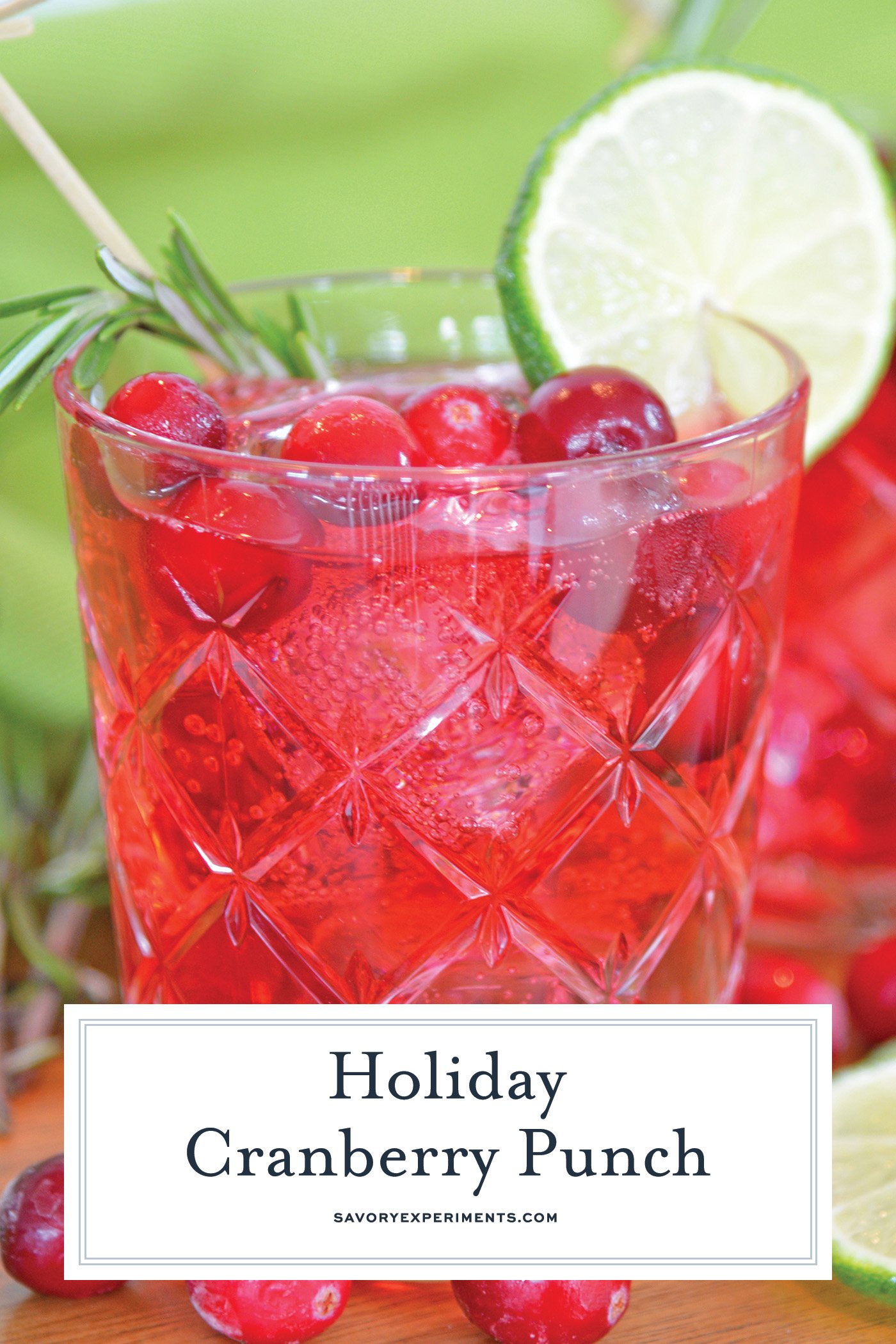 straight on shot of holiday cranberry punch with text overlay