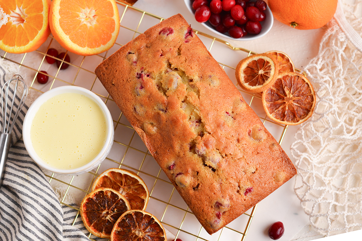 overhead shot of cranberry walnut bread