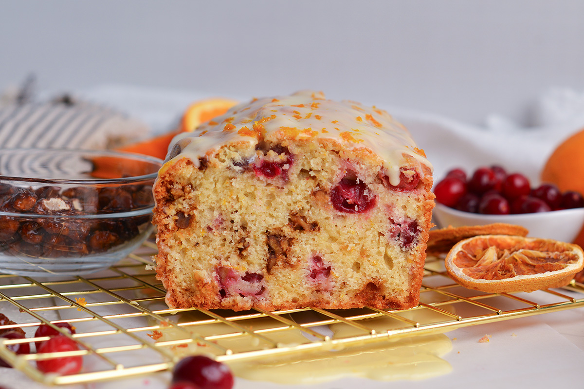 straight on shot of cranberry walnut bread