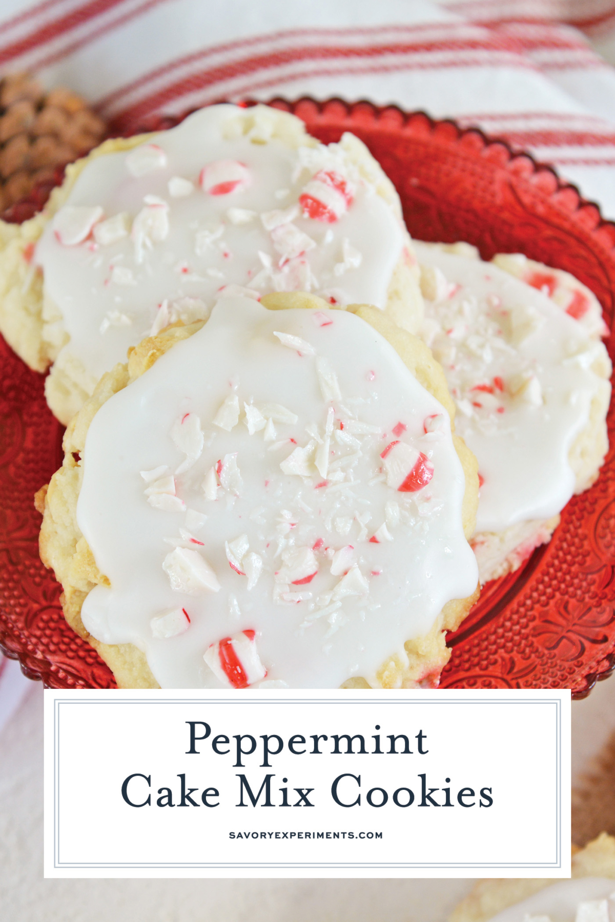 close up of peppermint cake mix cookies