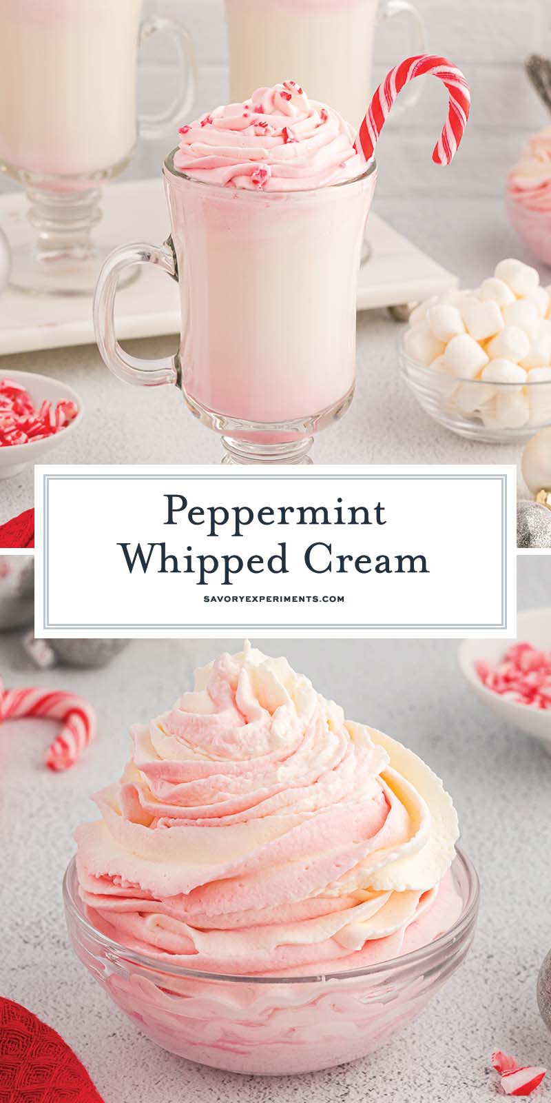 collage of peppermint whipped cream