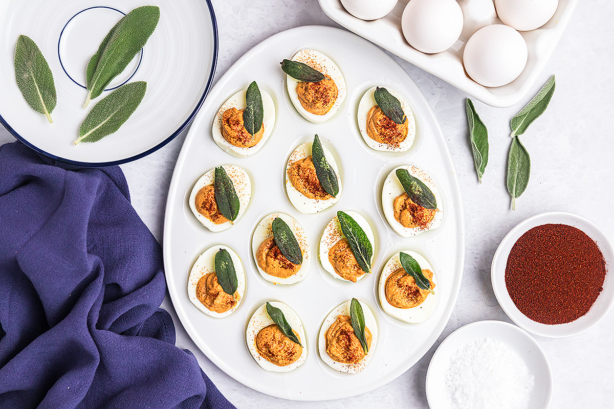 platter of fall deviled eggs