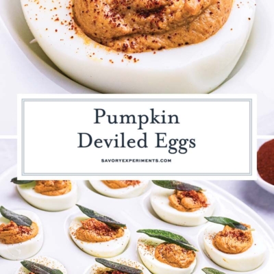 collage of pumpkin deviled eggs