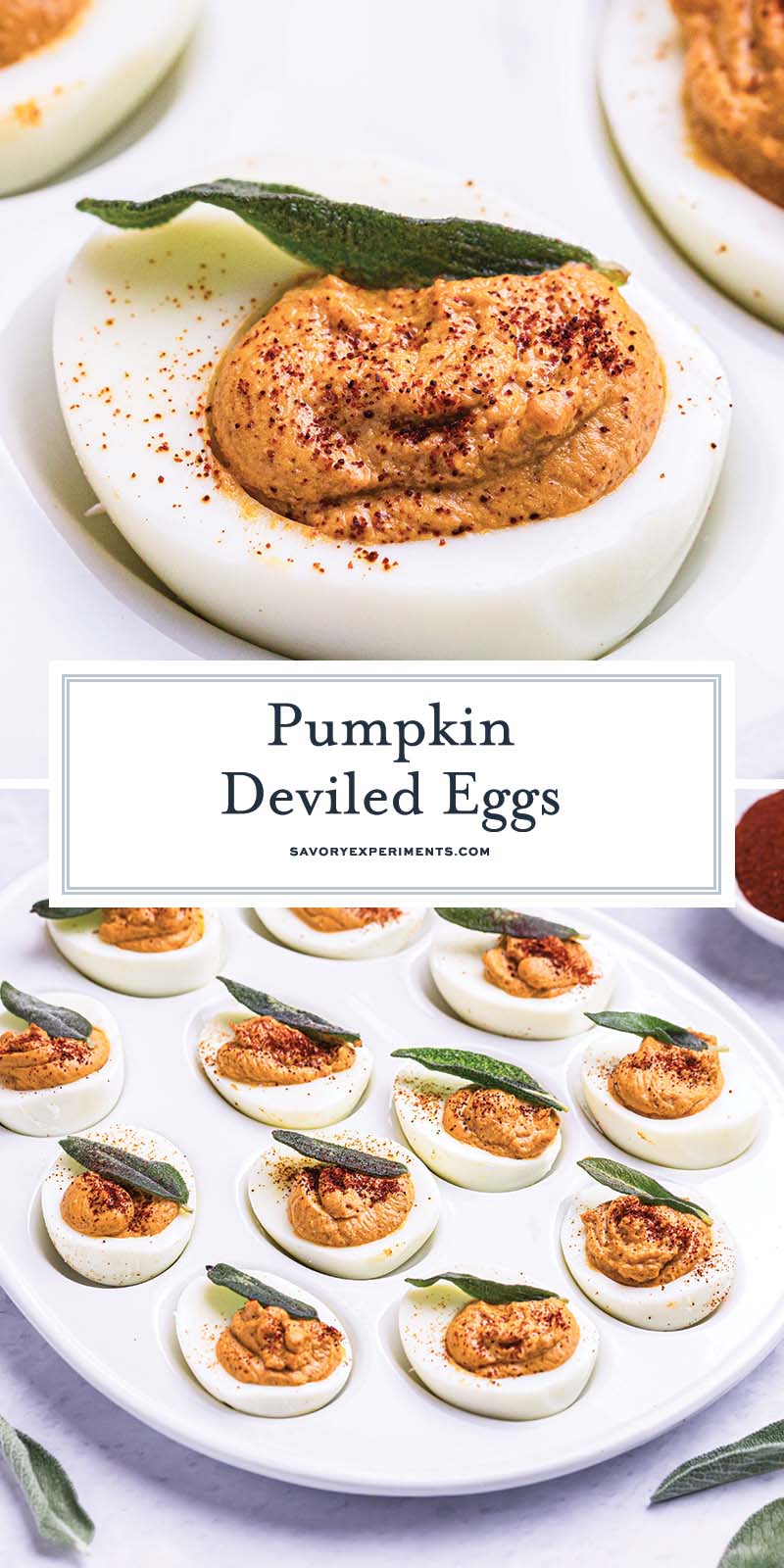 collage of pumpkin deviled eggs