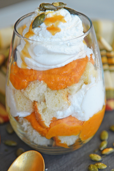 parfait of pumpkin pie in wine glass