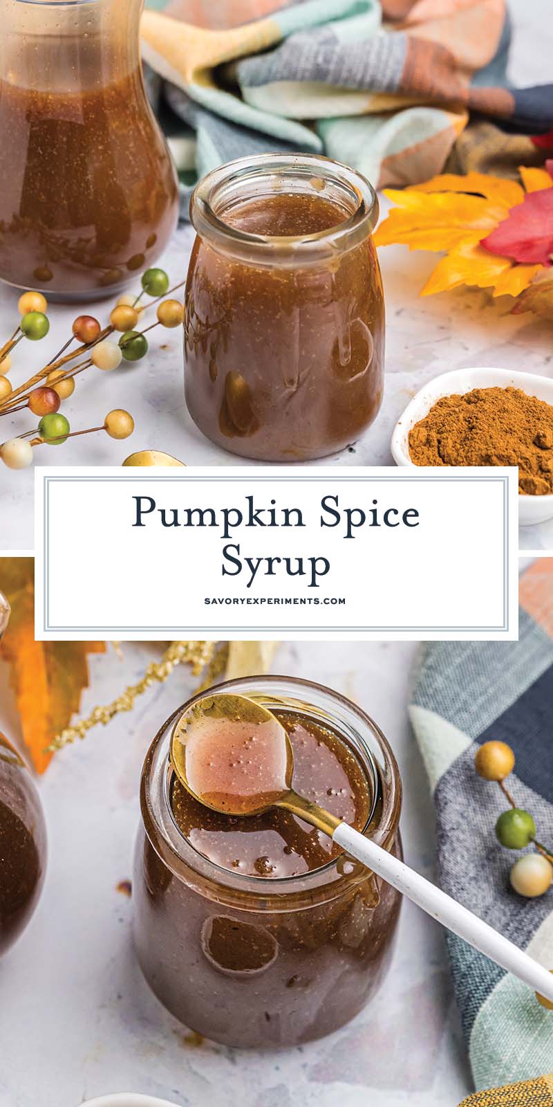 collage of pumpkin spice syrup