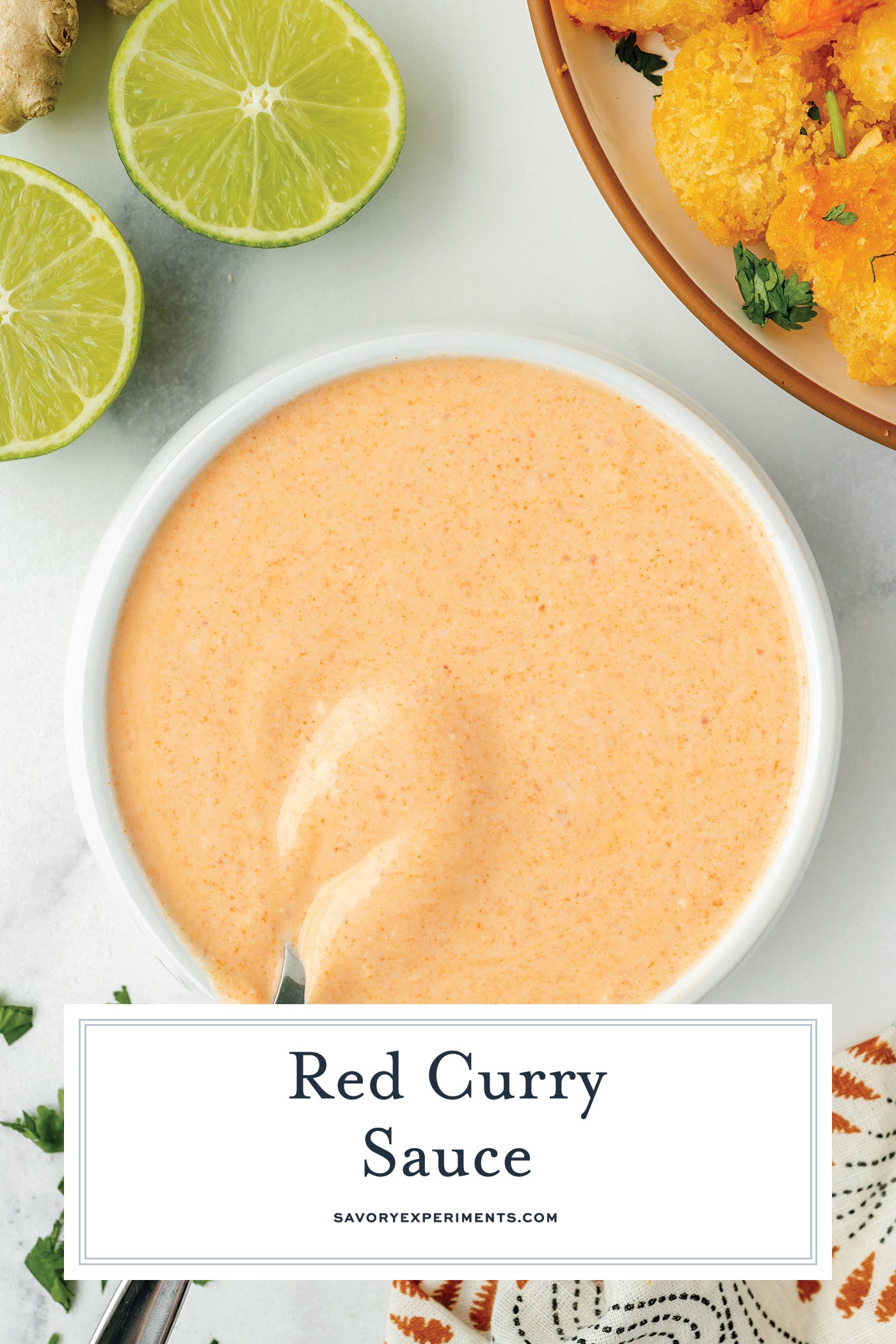 overhead shot of bowl of red curry sauce with text overlay