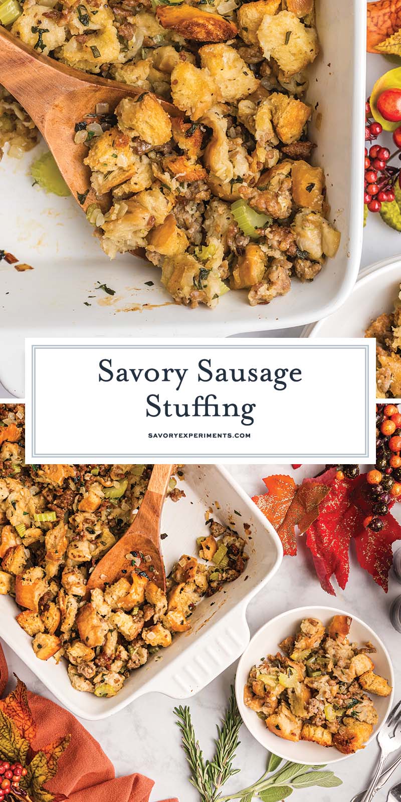 collage of sausage stuffing