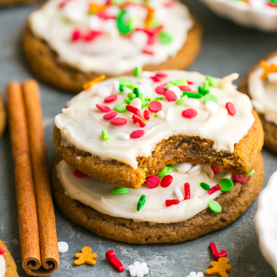 bite taken out of stack of soft gingerbread cookie