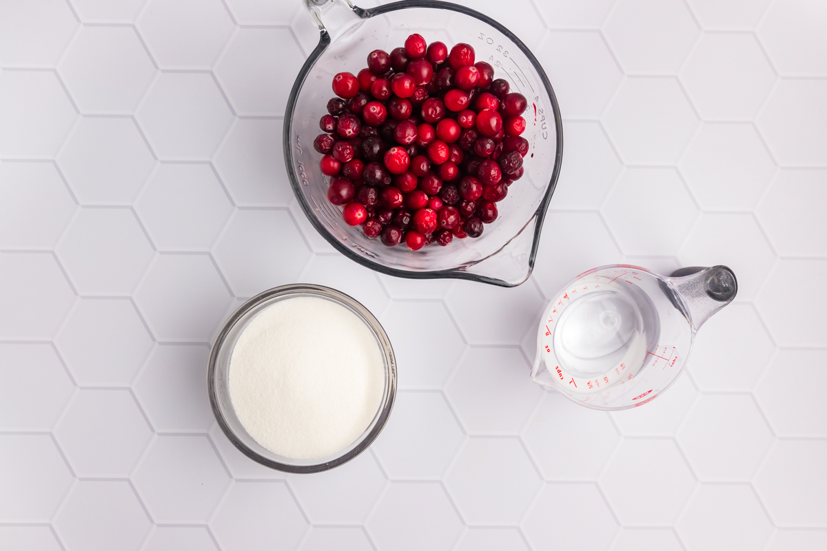 overhead shot of sugared cranberries ingredients