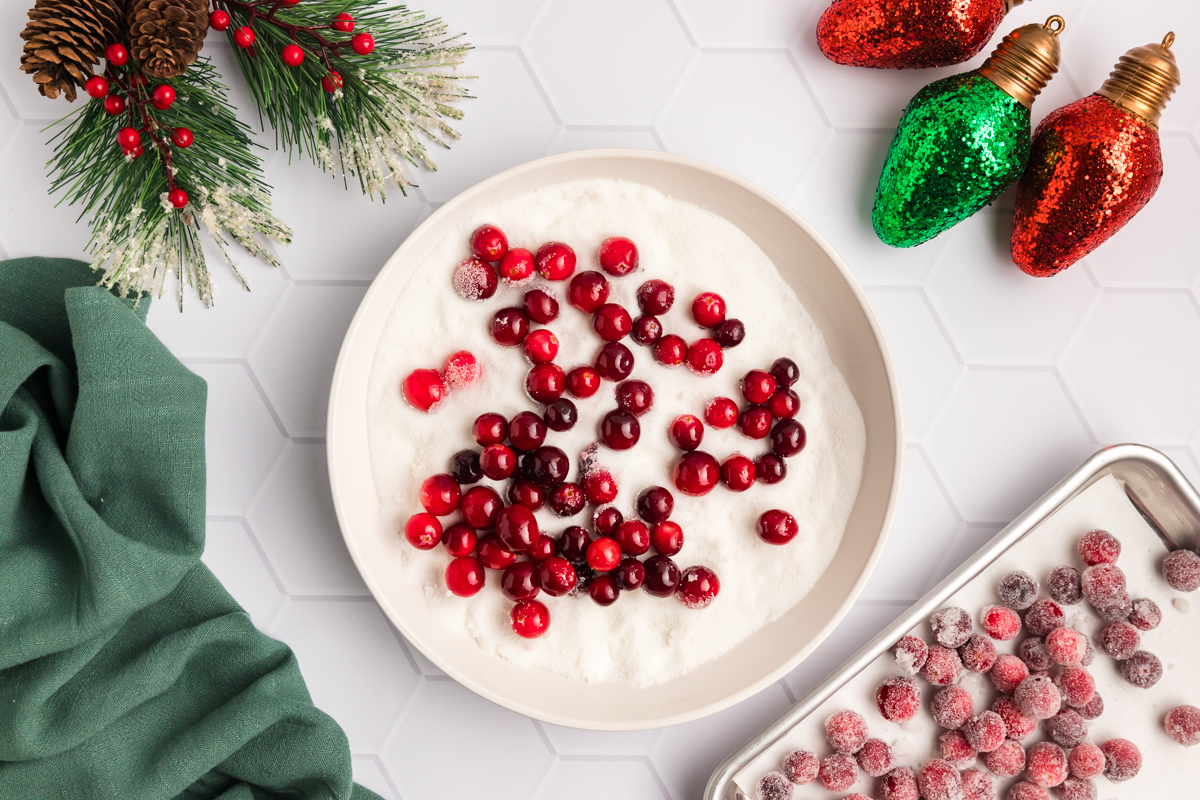 cranberries in bowl of sugar