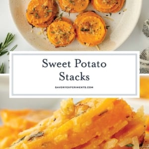 collage of sweet potato stacks