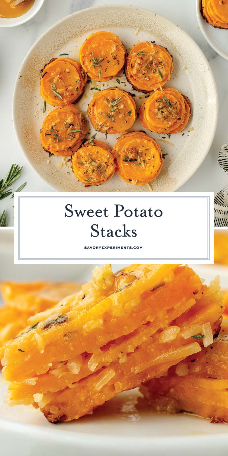 collage of sweet potato stacks