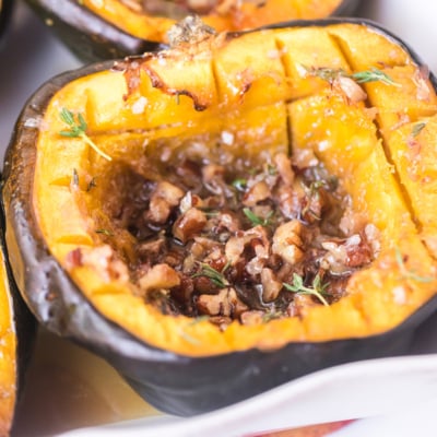 close up angled shot of baked acorn squash