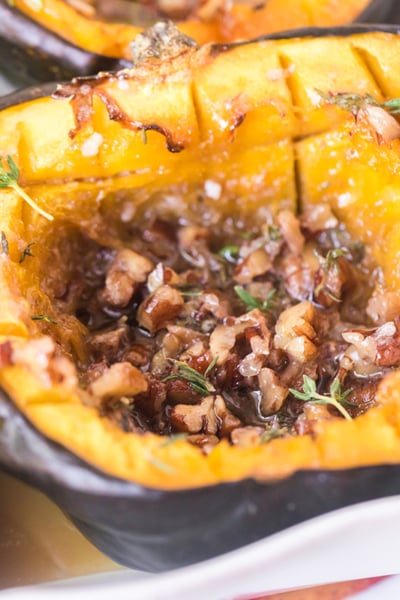 close up angled shot of baked acorn squash