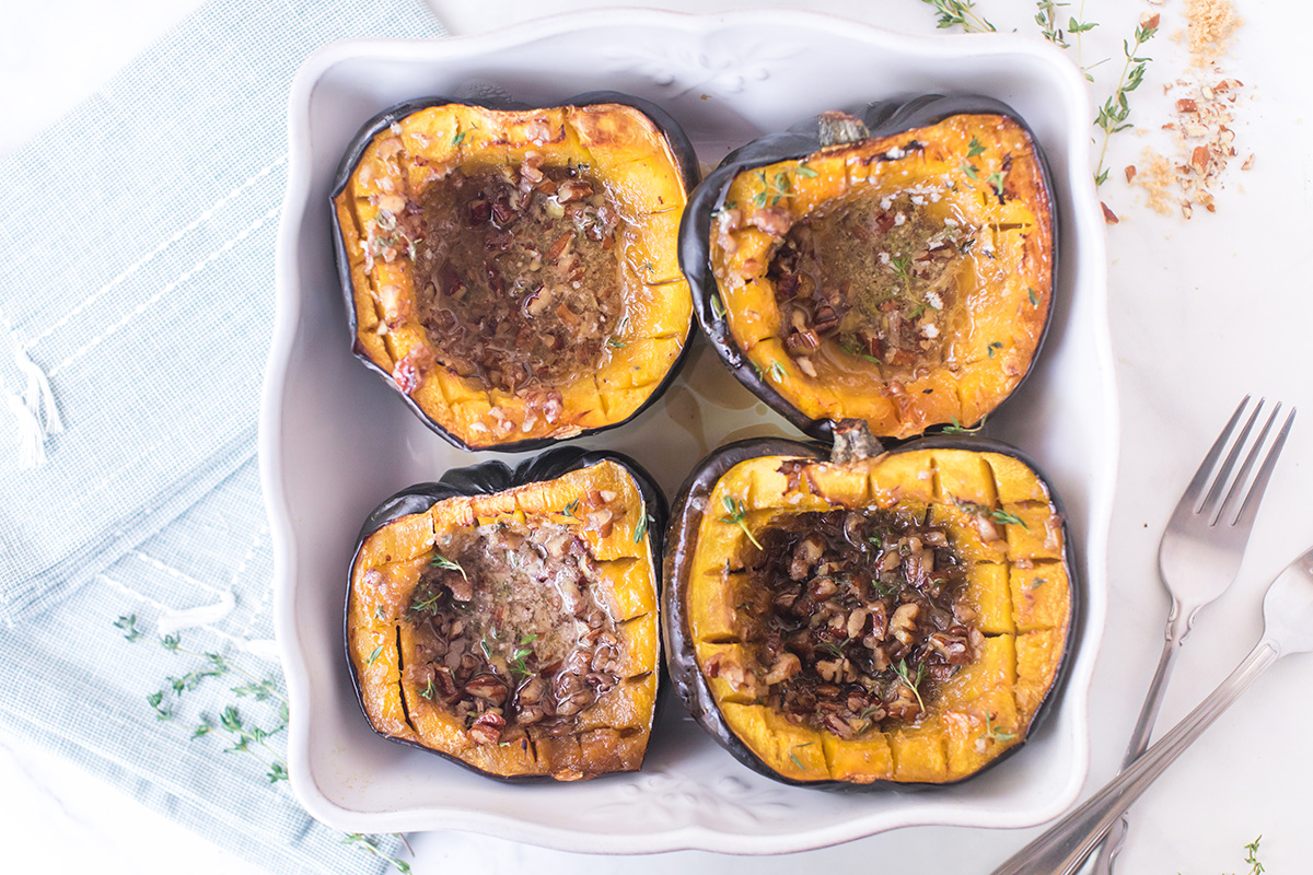 baking dish with acorn squash