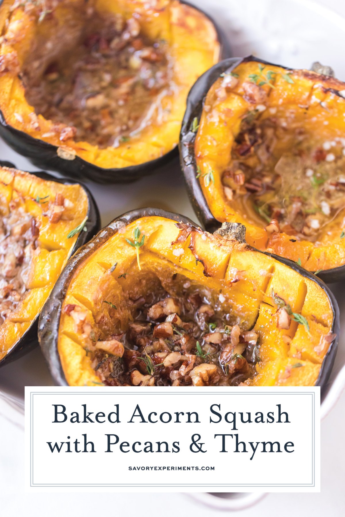 close up of roast acorn squash for pinterest