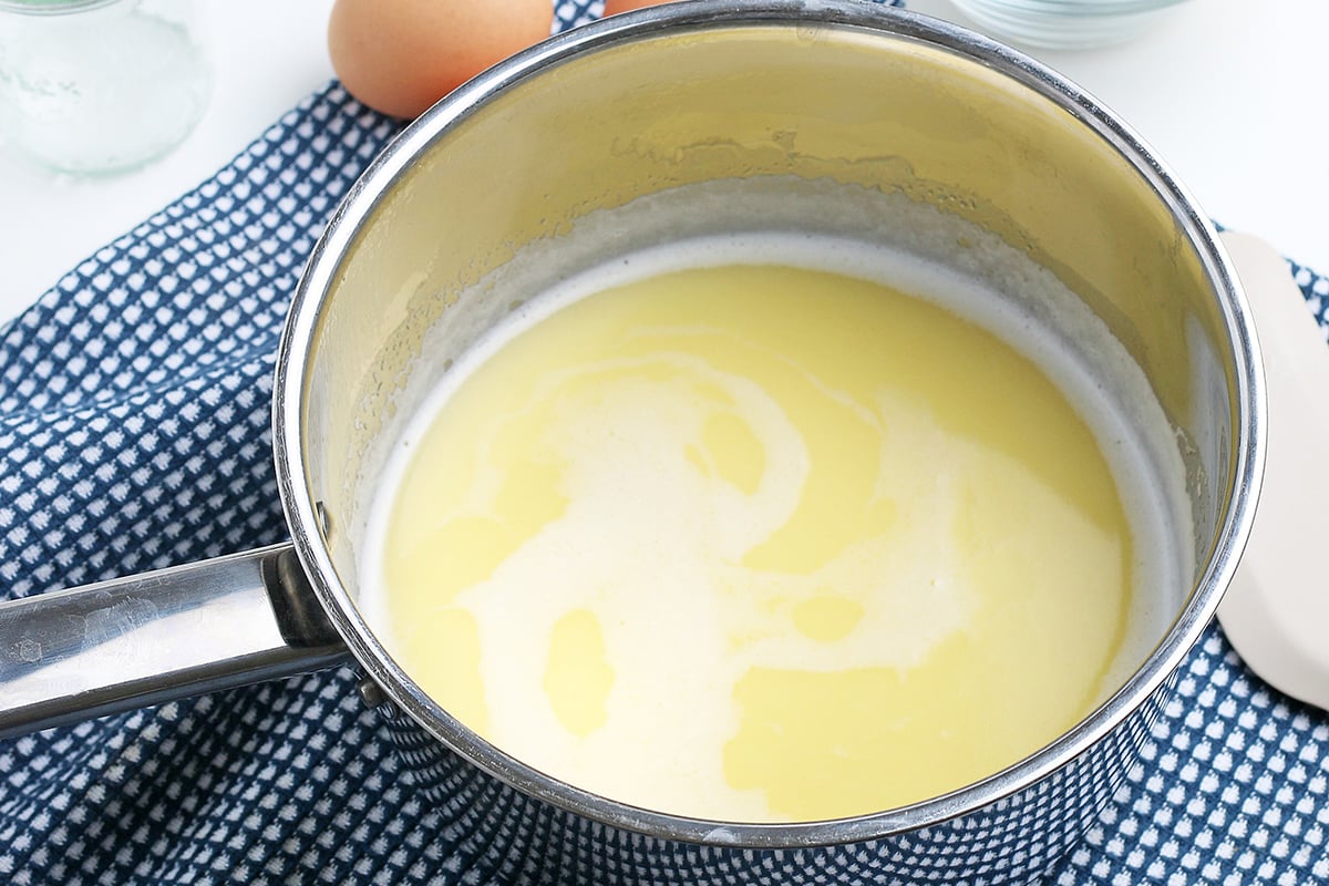 melted butter in pan