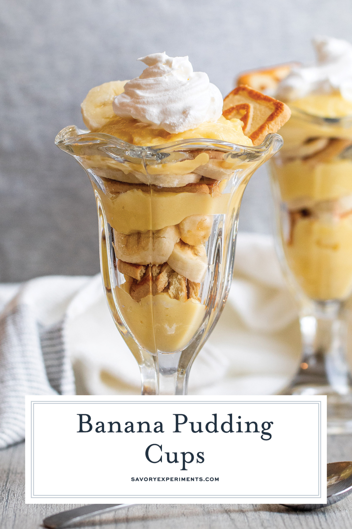 straight on shot of banana pudding cup with text overlay