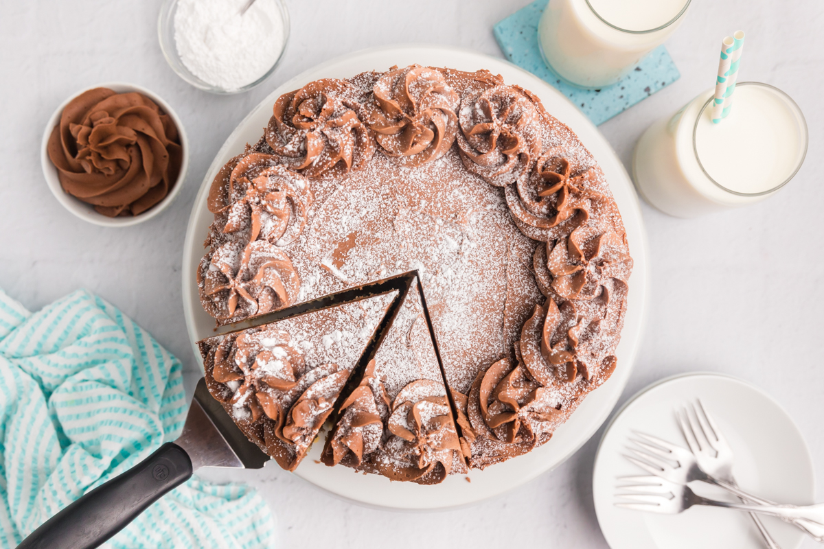 overhead shot of sliced cake