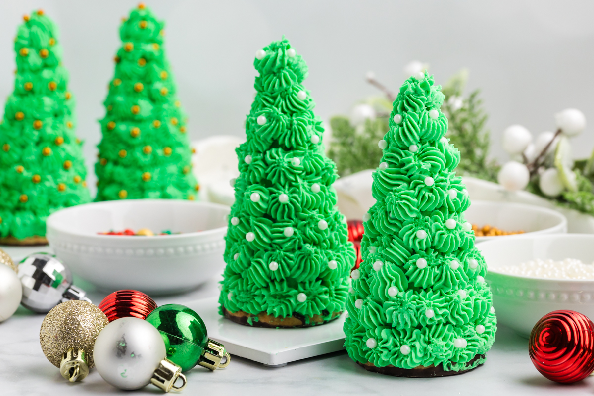 christmas tree cake cones with white sprinkles