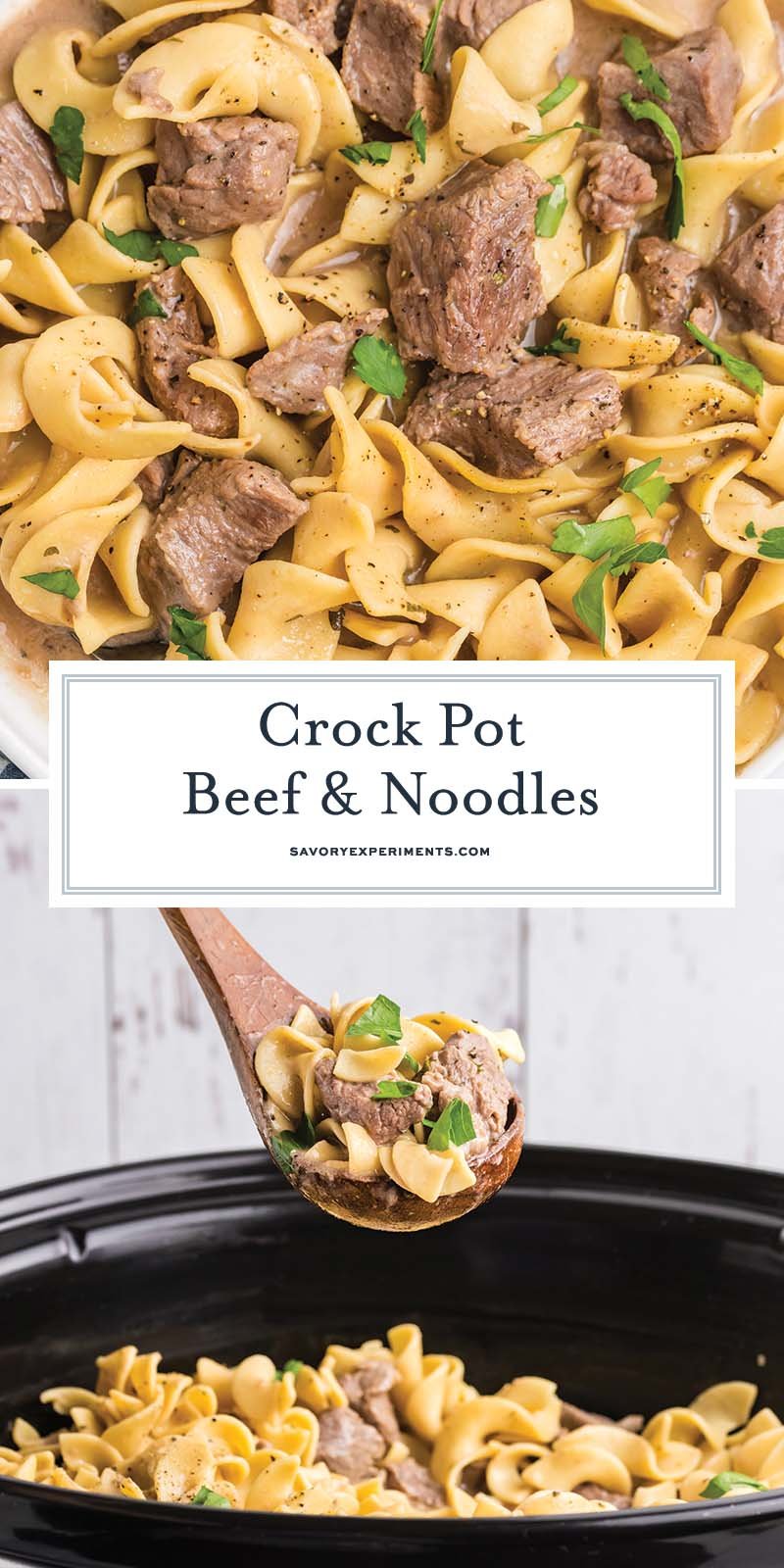 collage of slow cooker beef and noodles