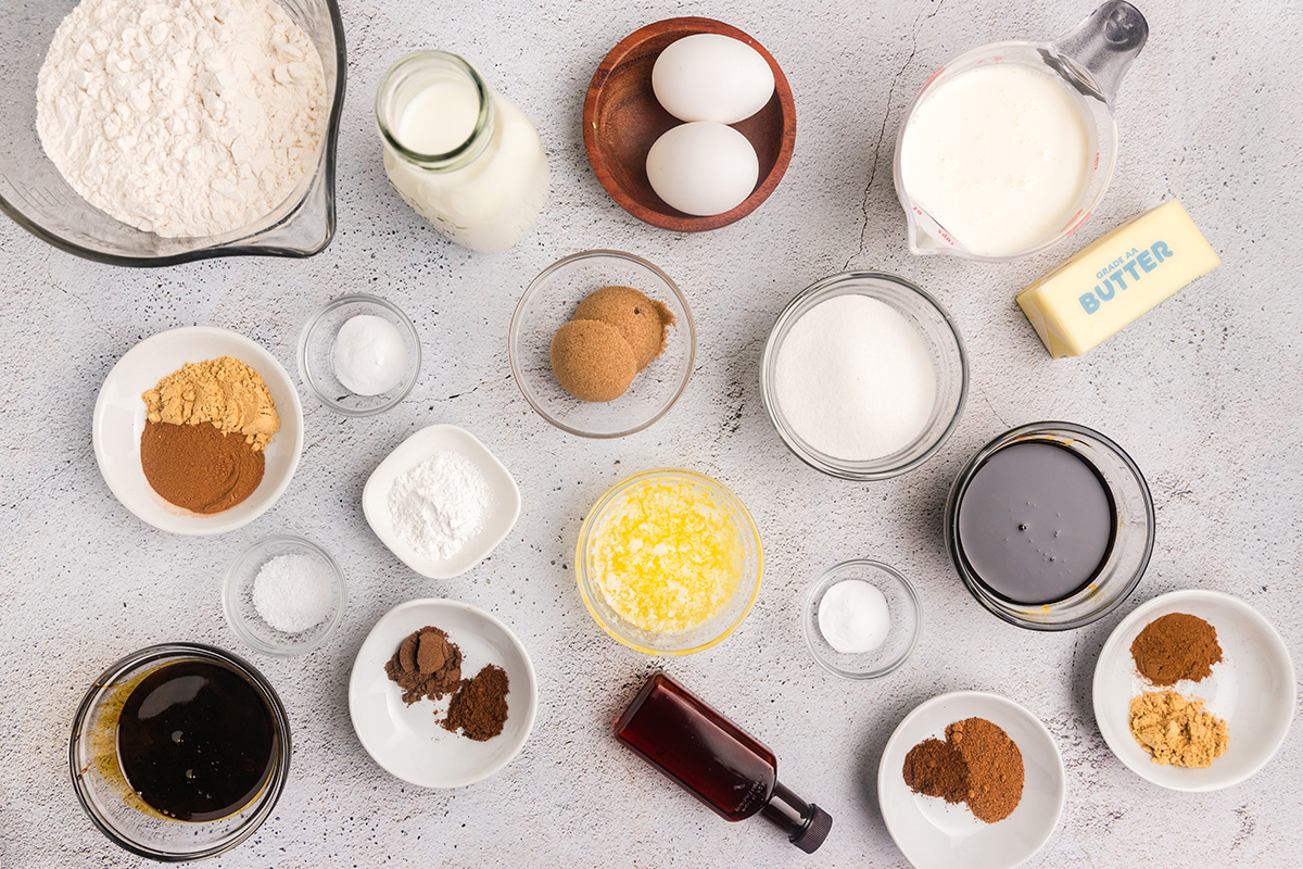 overhead shot of gingerbread pancakes ingredients