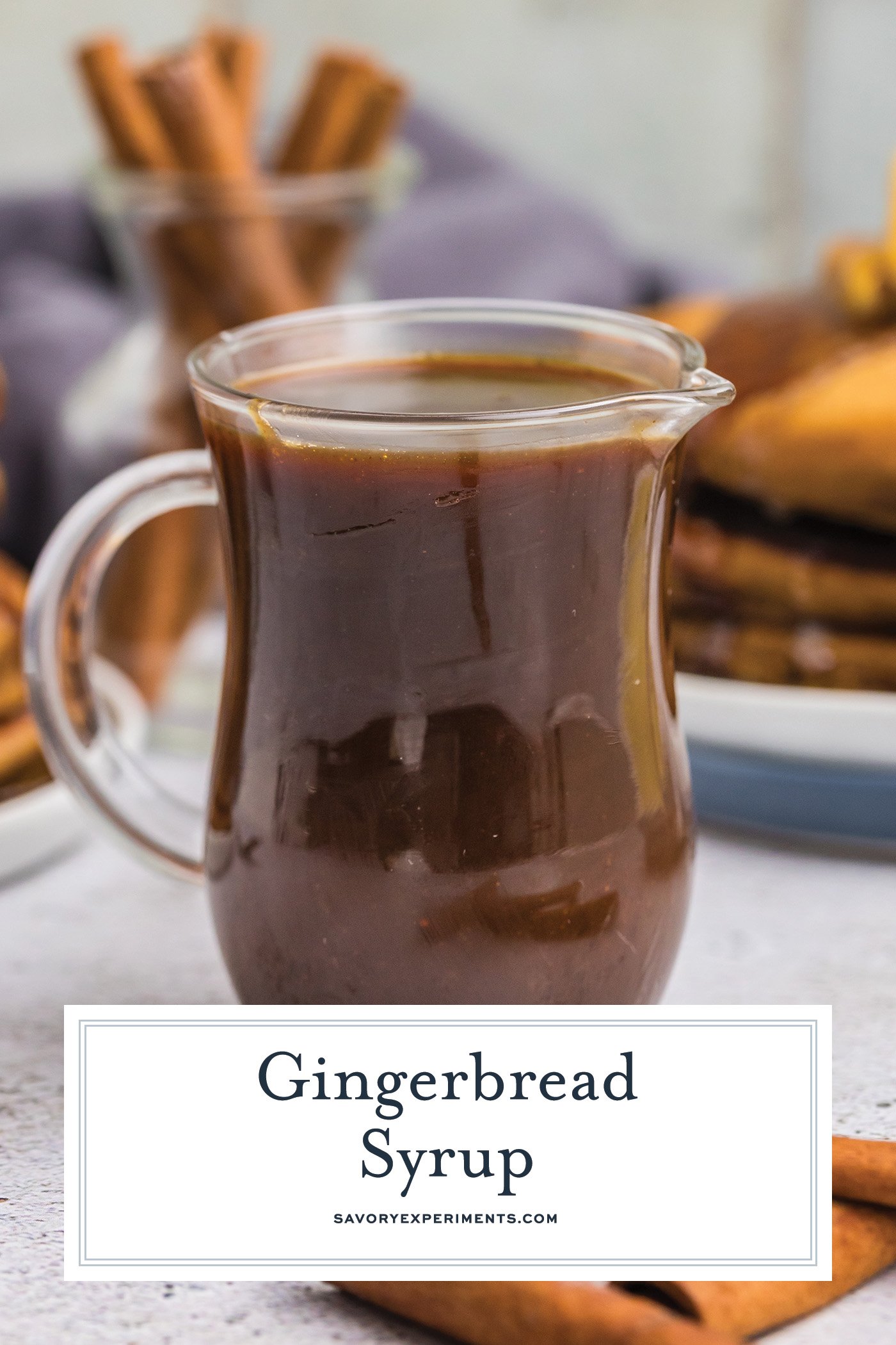 straight on shot of jar of gingerbread syrup with text overlay