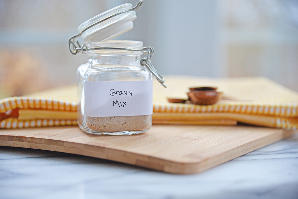 straight on shot of jar of dry gravy mix