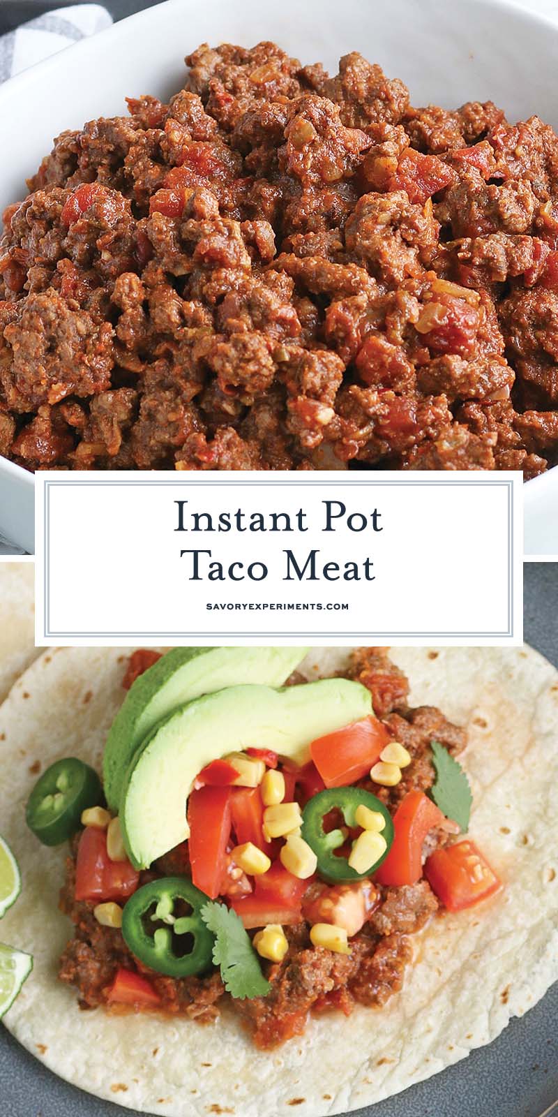 collage of instant pot taco meat