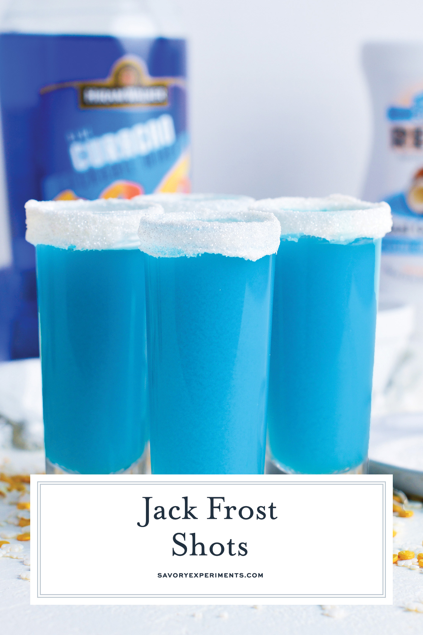 straight on shot of jack frost shots with text overlay