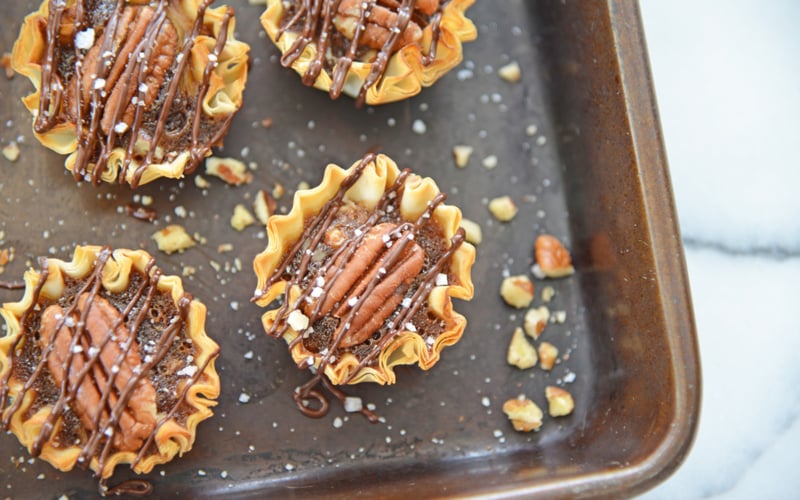 close up mini pecan pies