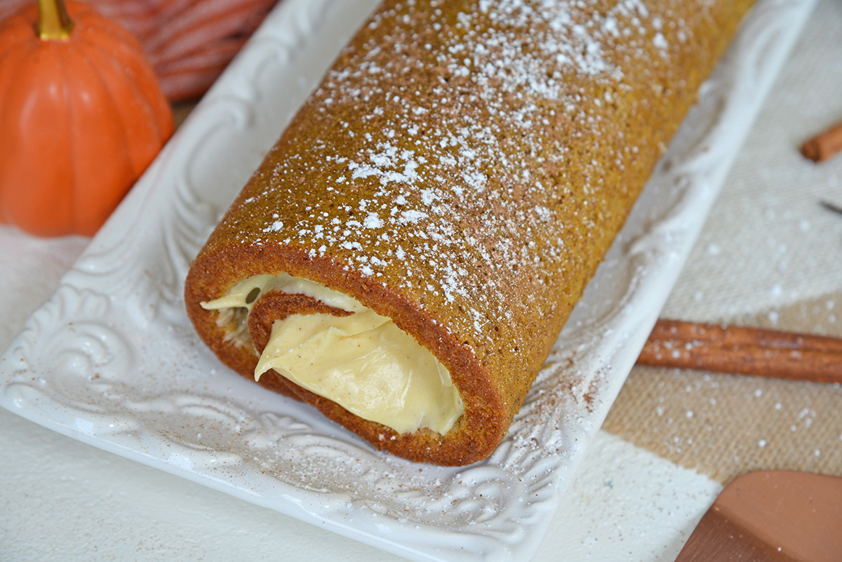 angle view of pumpkin cake roll