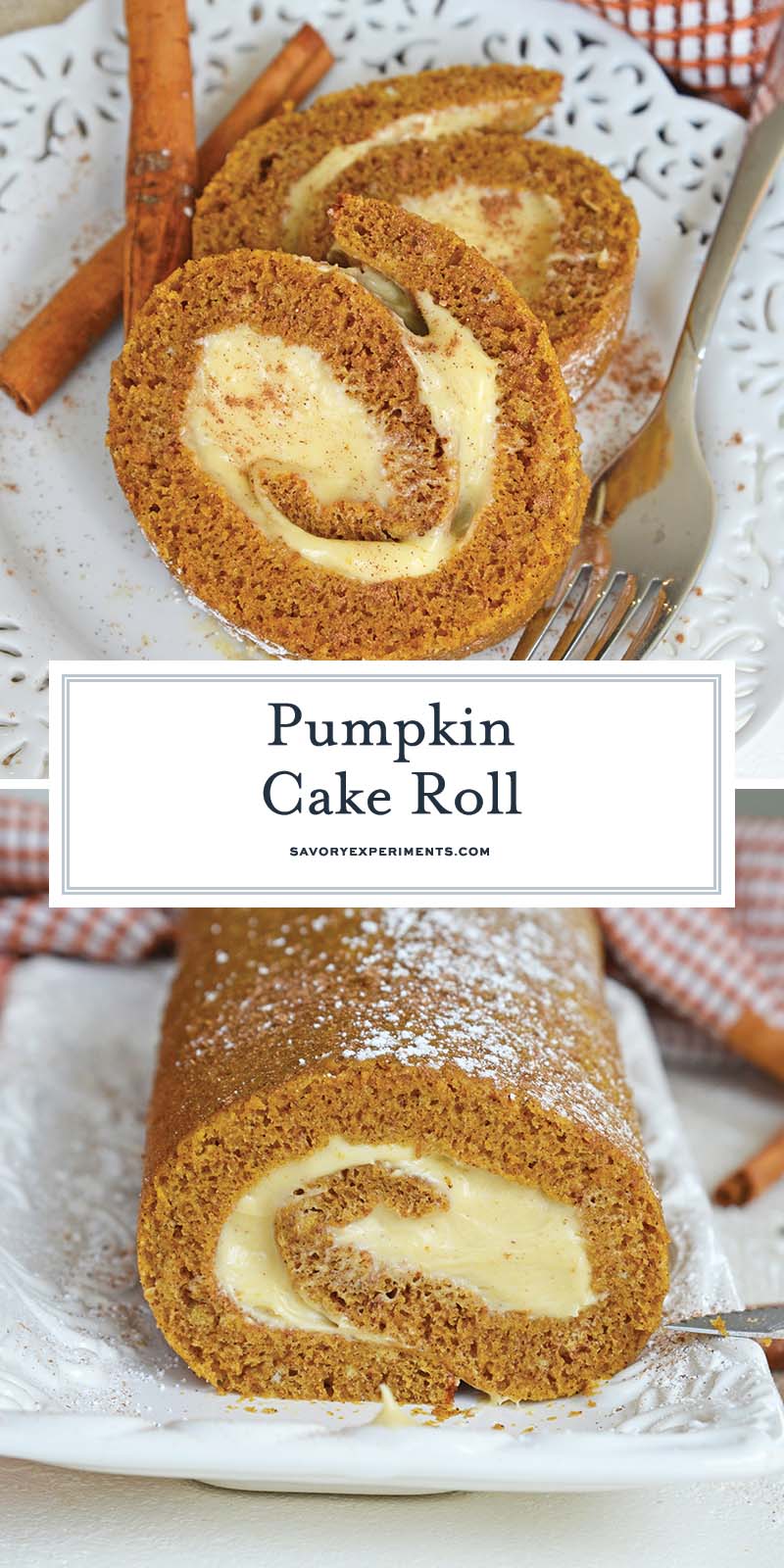 collage of pumpkin cake roll