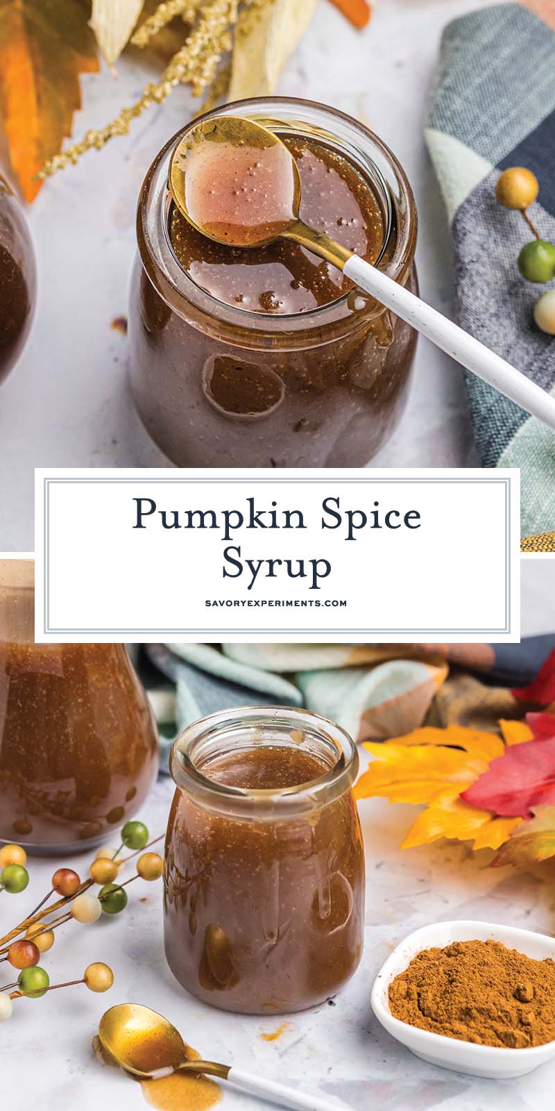 collage of pumpkin spice syrup