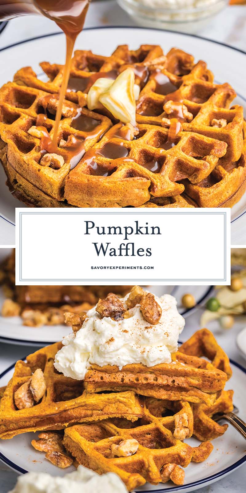 collage of pumpkin waffles