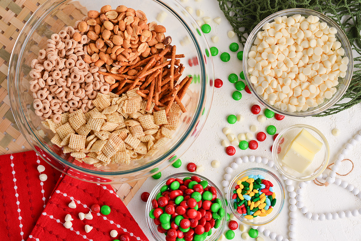 overhead shot of reindeer munch ingredients