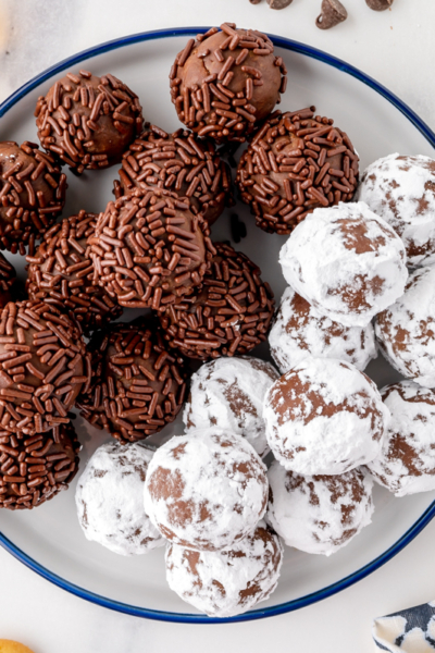 overhead shot of plate of rum balls